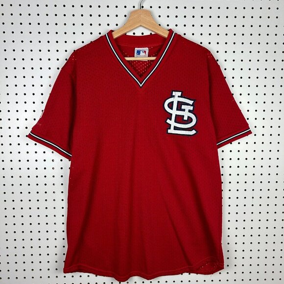 St Louis Cardinals Vintage Jersey Sz Large Red Mesh 90s‎ Majestic Stitched Logo - Picture 2 of 6